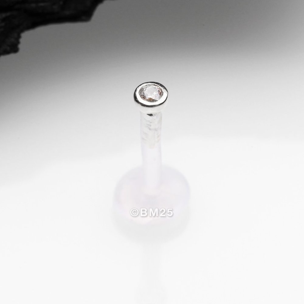 14 Karat White Gold Push-In Gem Ball Top Bio-Flex Labret